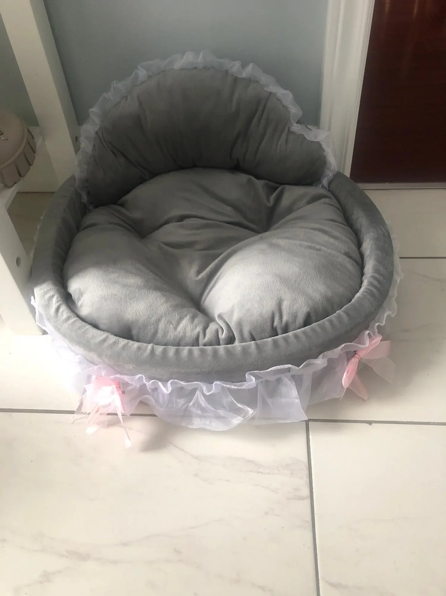 bow lace pet bed