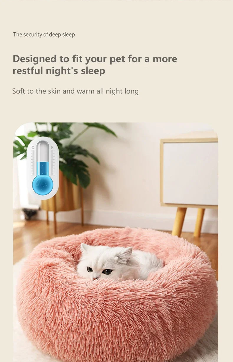 round shaped plush pet bed