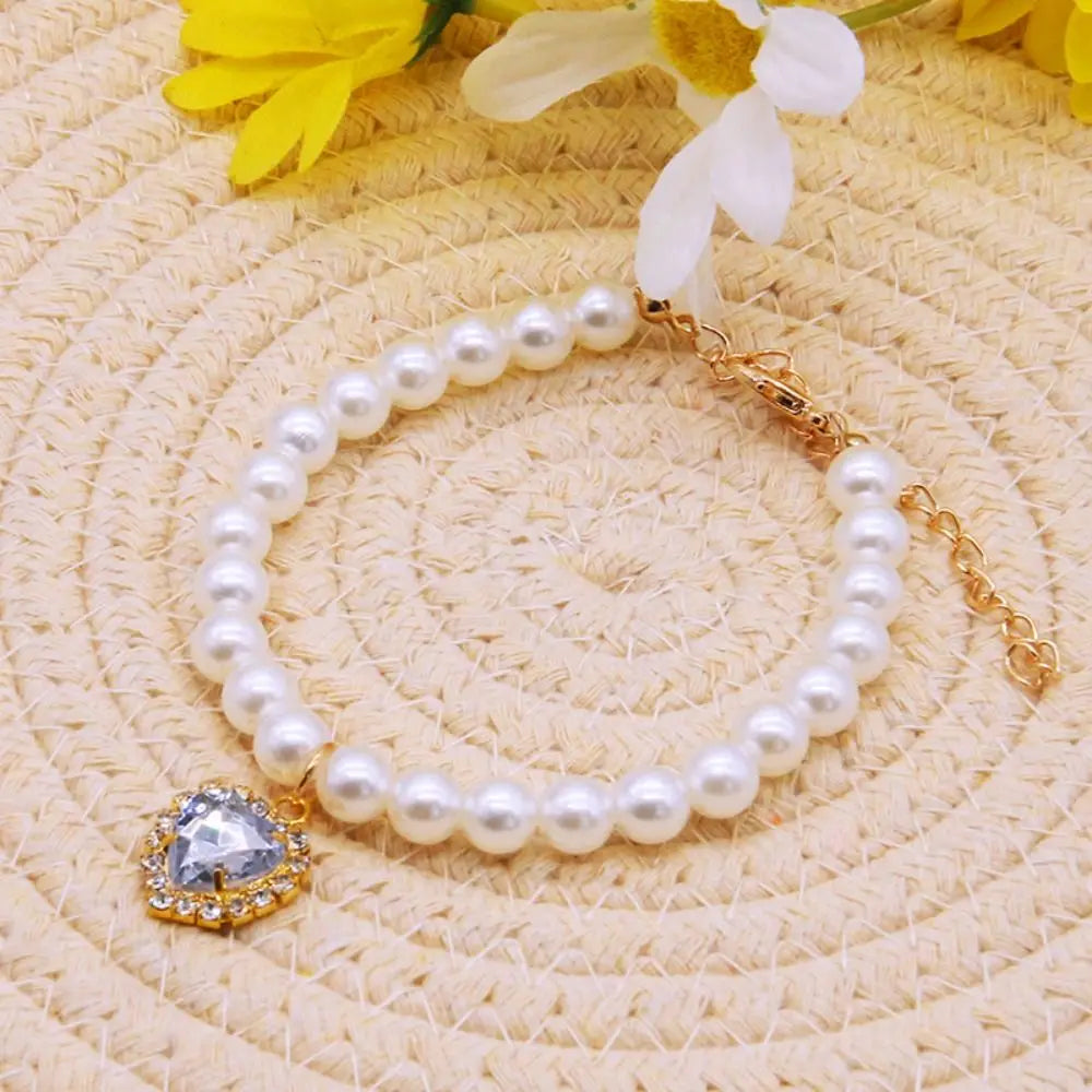adjustable pearl jewellery collar for cats