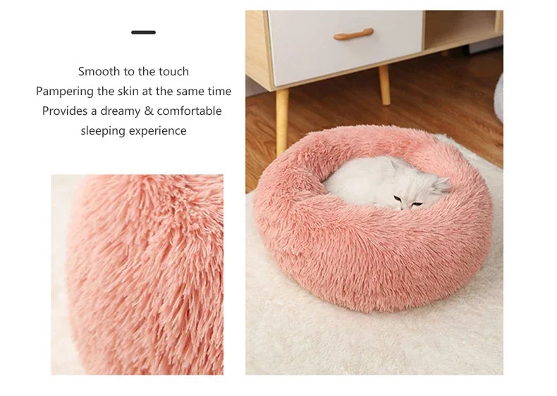 round shaped plush pet bed