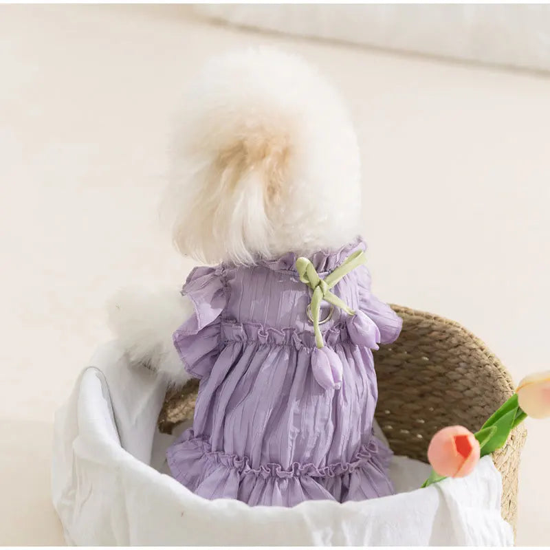 dog cat tulip pleated dress