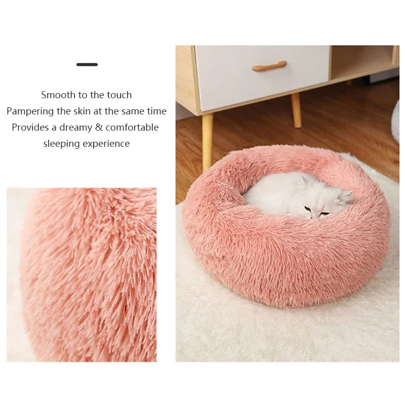 round shaped plush pet bed