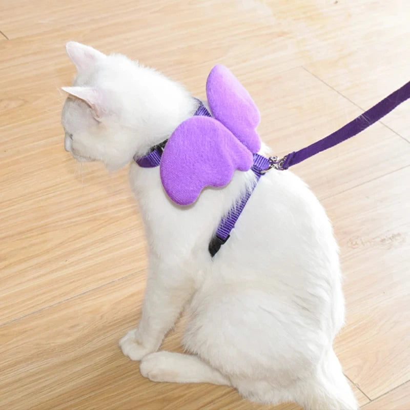 angel wings pet harness and leash set for cats