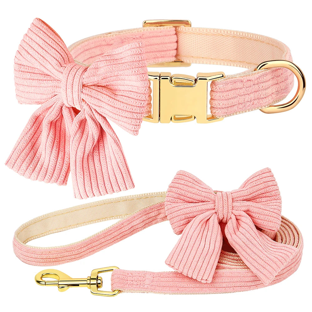 cute pink dog collar leash set with bowtie