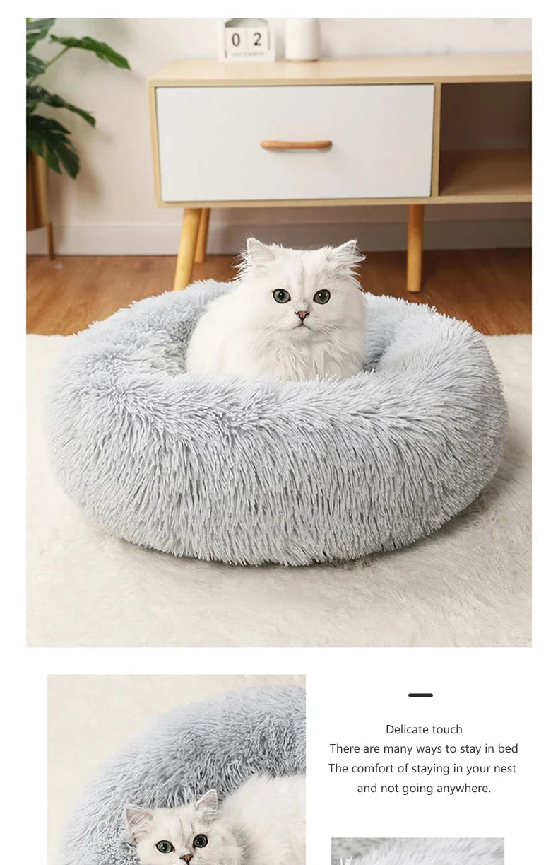 round shaped plush pet bed