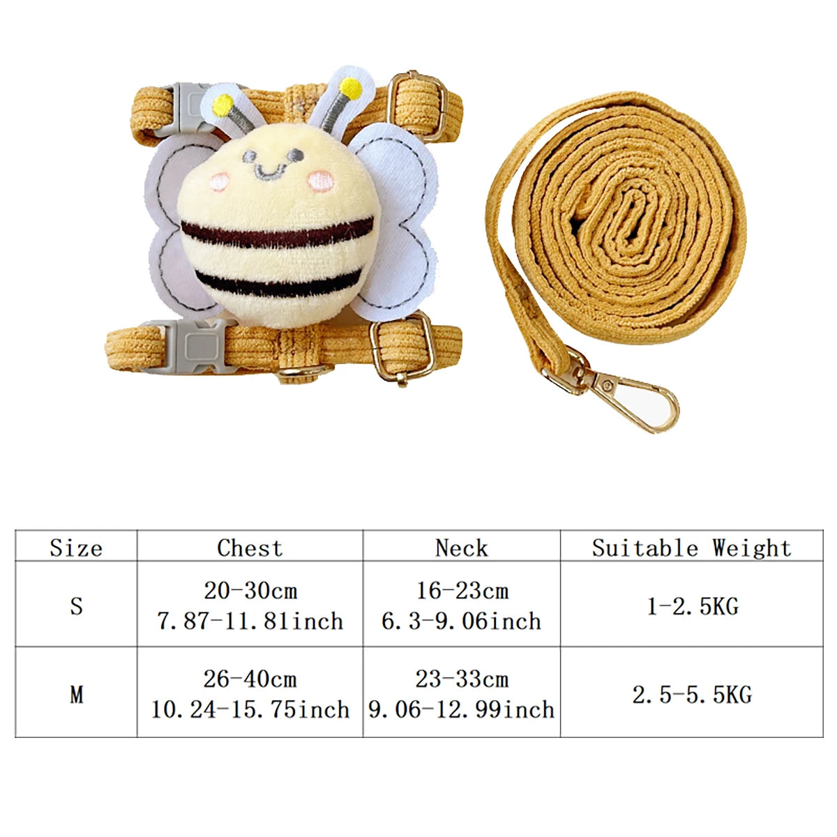 cute bee style pet harnesses and leash