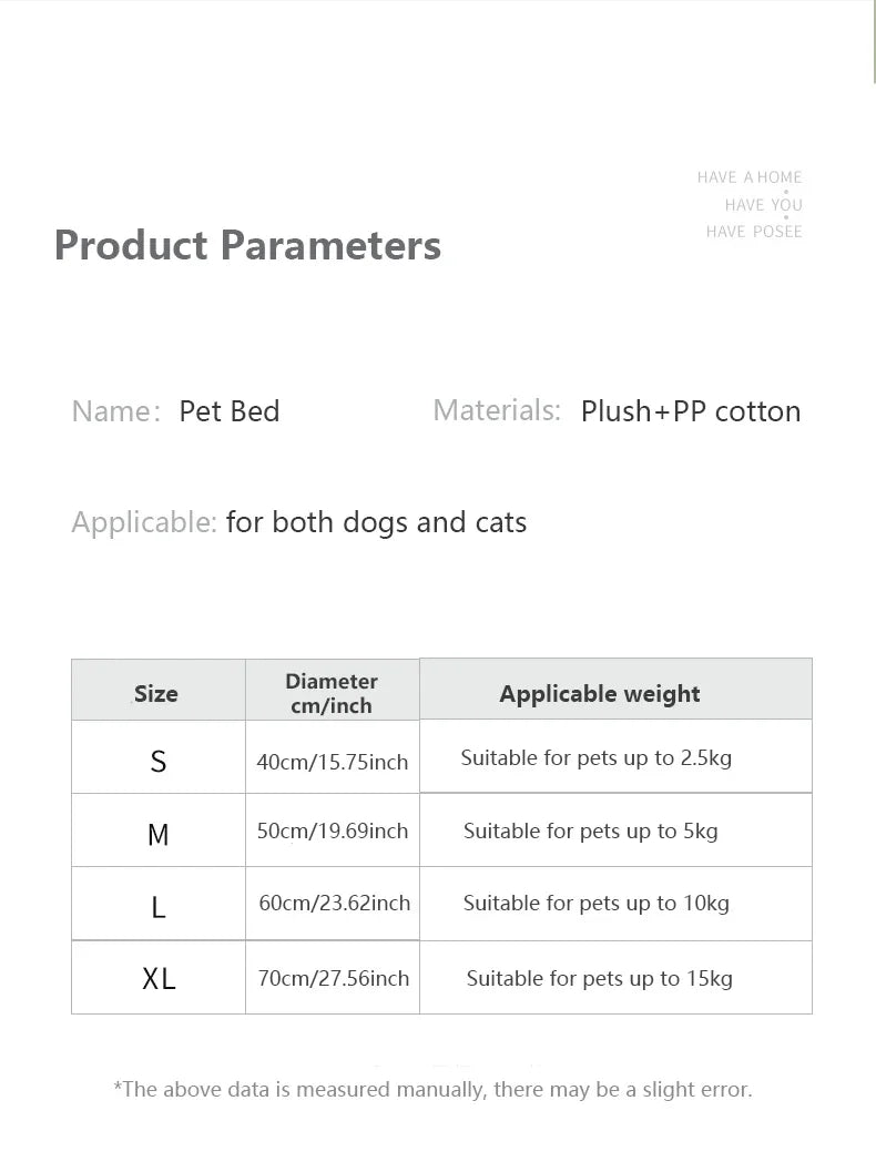 round shaped plush pet bed