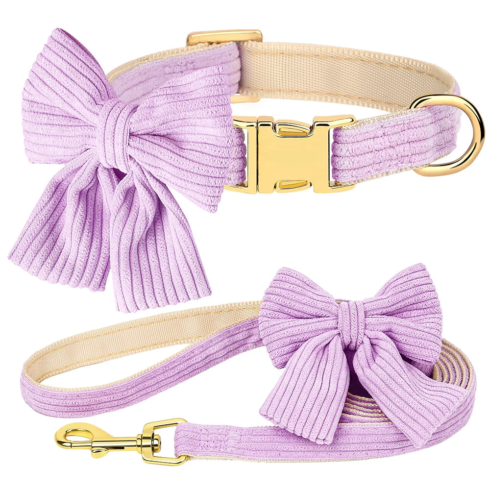 cute pink dog collar leash set with bowtie