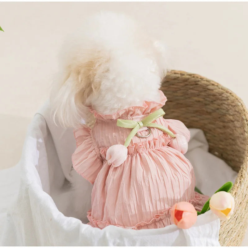 dog cat tulip pleated dress