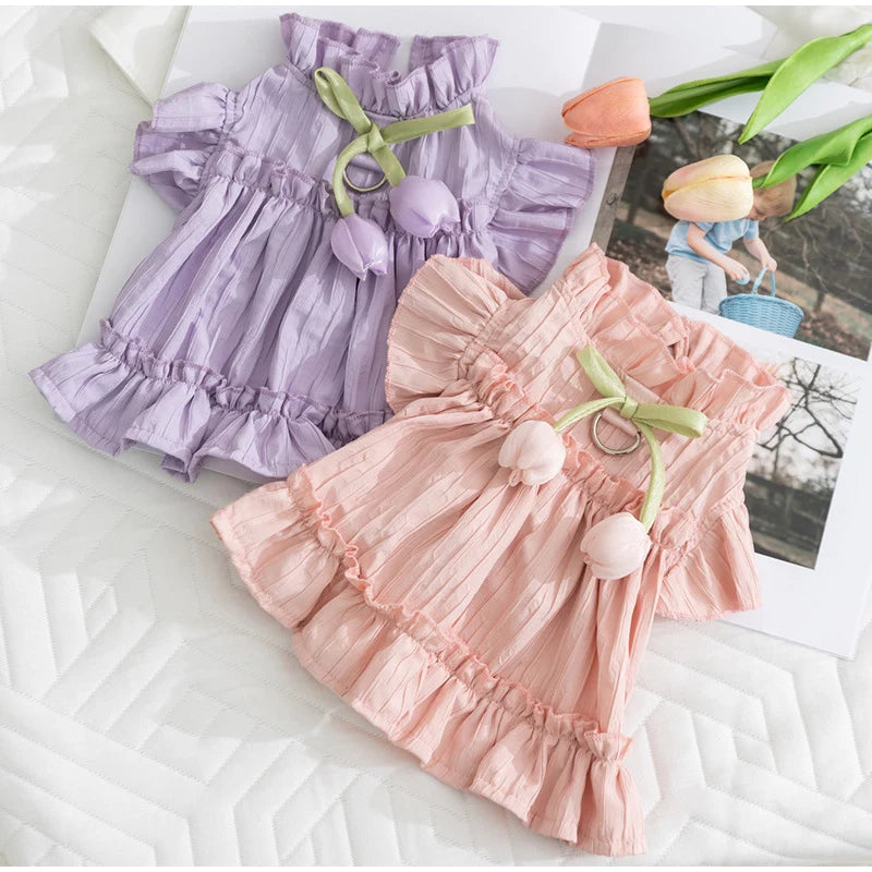 dog cat tulip pleated dress