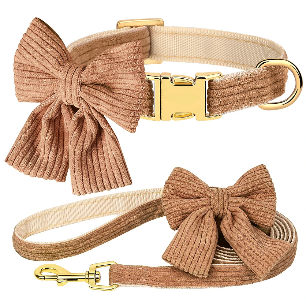 cute pink dog collar leash set with bowtie