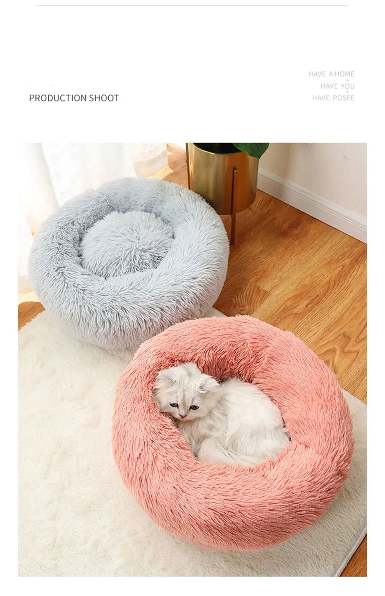 round shaped plush pet bed