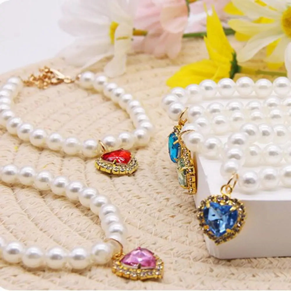 adjustable pearl jewellery collar for cats