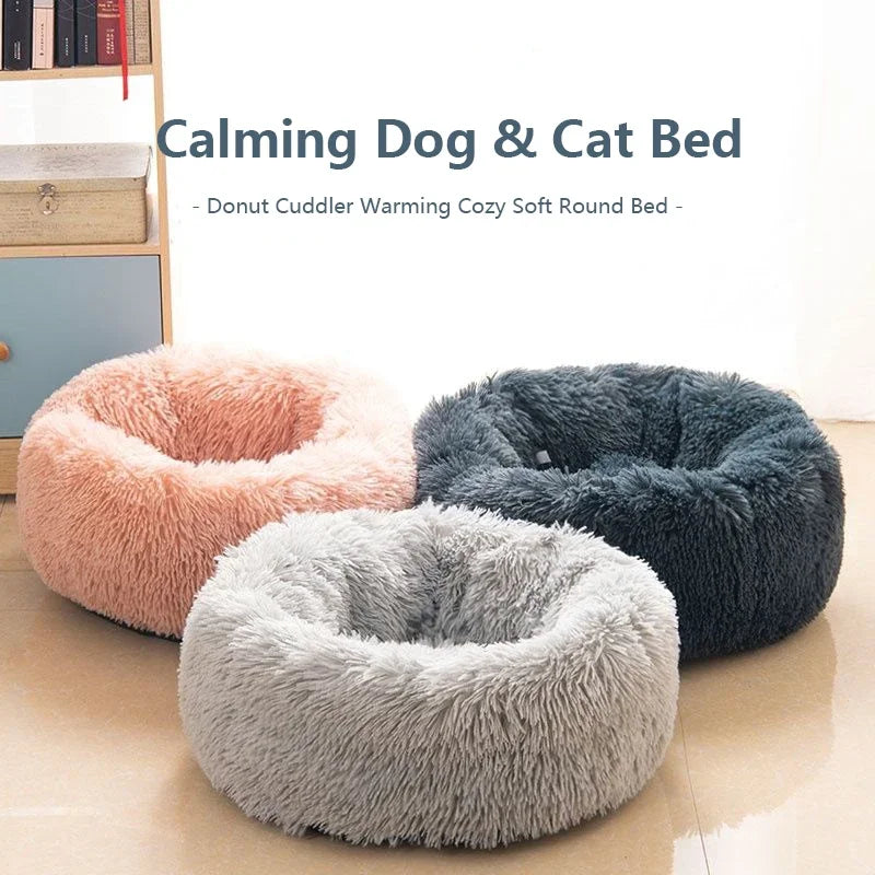 round shaped plush pet bed