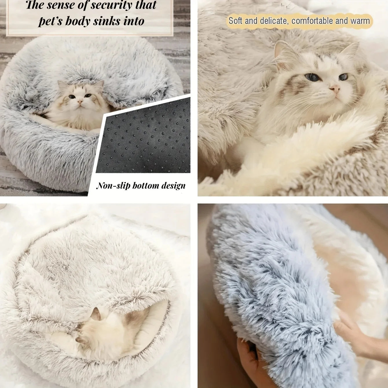 2 in 1 soft plush pet bed with cover