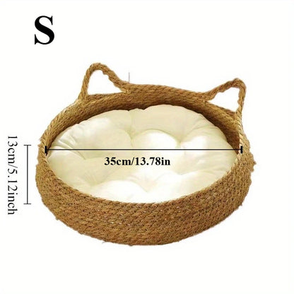 Handmade Rattan Cat Bed with Soft Cushion
