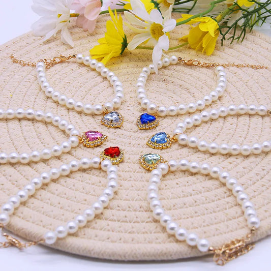 Necklace Pearl Crystal Pet Collar