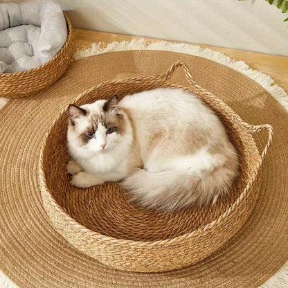 Handmade Rattan Cat Bed with Soft Cushion