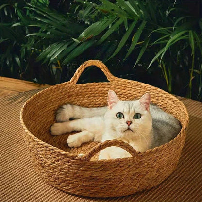 Handmade Rattan Cat Bed with Soft Cushion