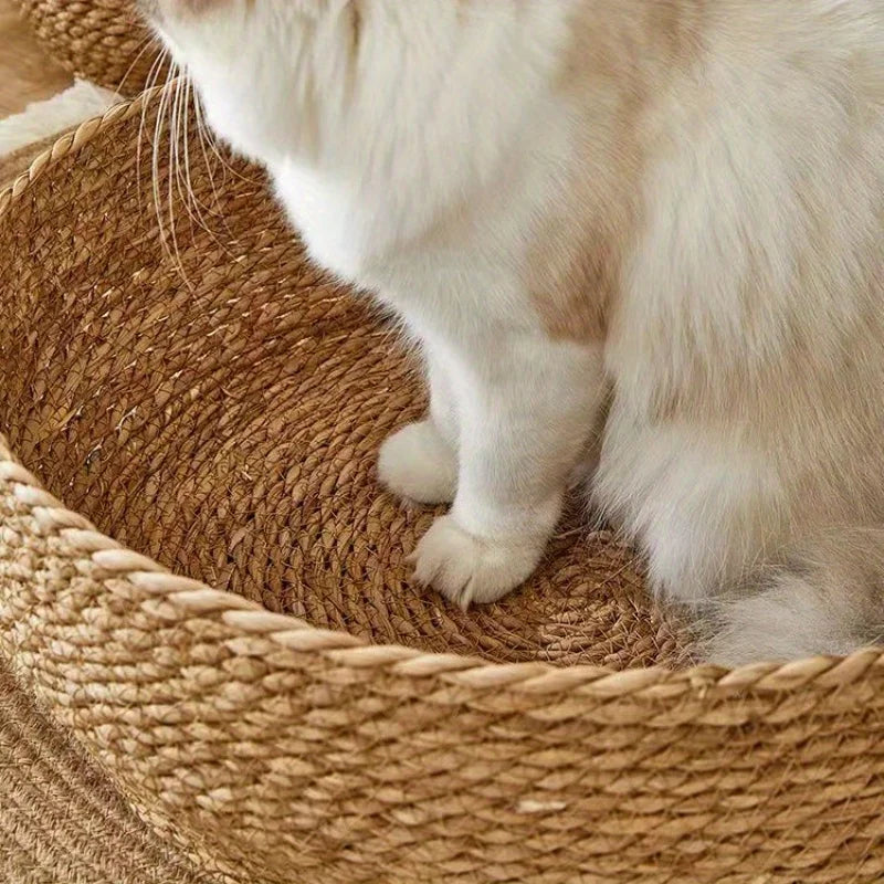 handmade rattan cat bed with soft cushion