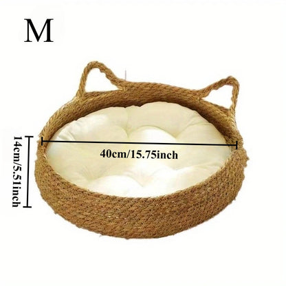 Handmade Rattan Cat Bed with Soft Cushion