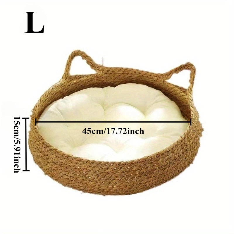 handmade rattan cat bed with soft cushion